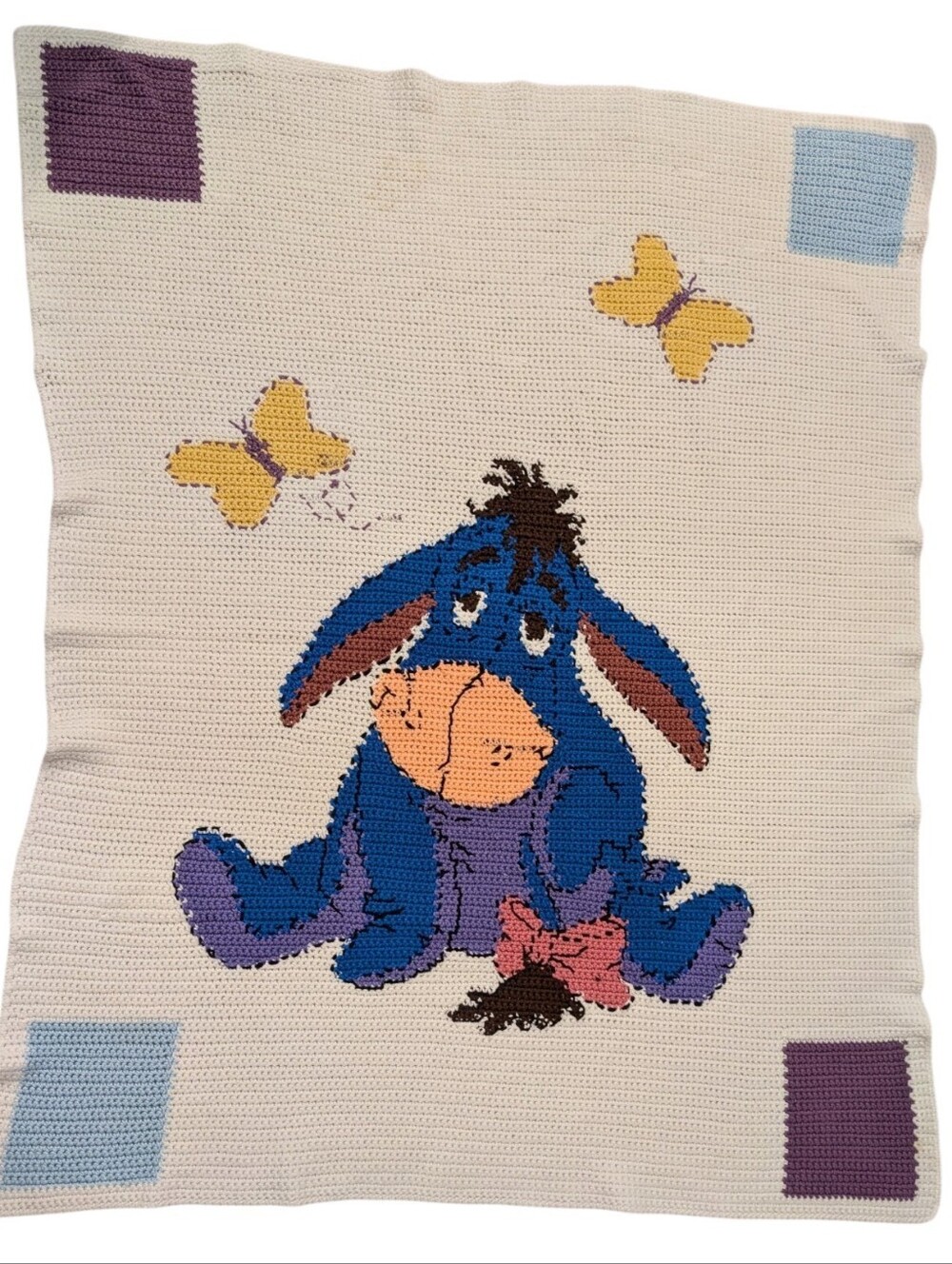 Disney Winnie The Pooh Vintage Handcrafted Eeyore Crochet Blanket / Throw